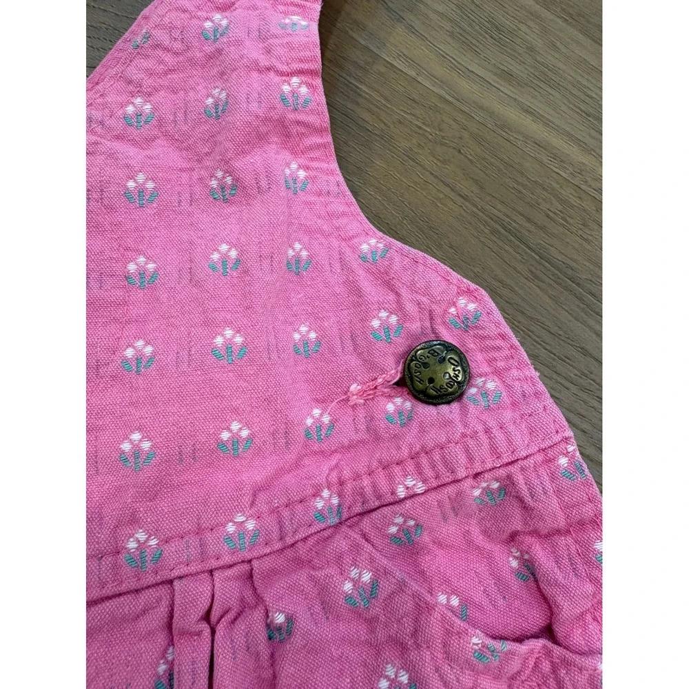 Vtg Oshkosh Overalls Romper 12 months Pink Cotton denim vestbak Floral Retro